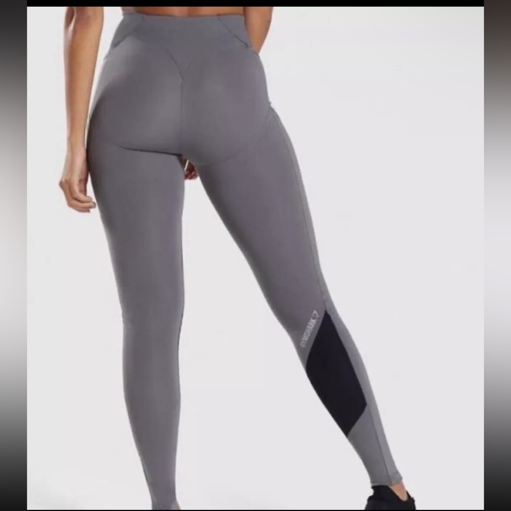 Gymshark Asymmetrical Gray Black Leggings Medium Booty Contour Colorblock Pants - Picture 3 of 10